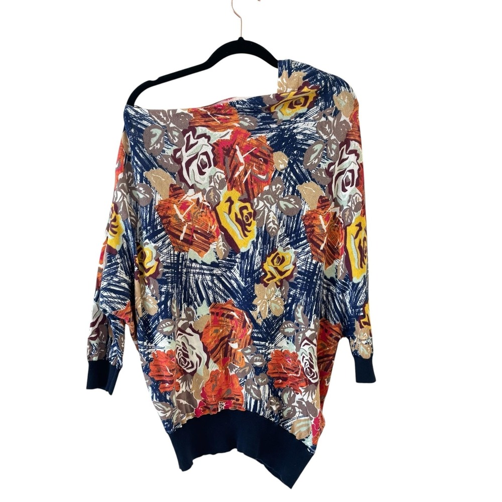 Sparrow Floral Dolman Tunic Sweater Womens Size S Colorful Knit Art to Wear Boho